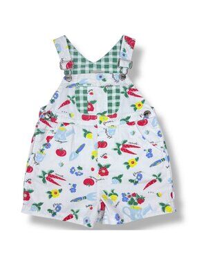 Vintage Rachel's Kids Fruit + Vegetable Print Short Overalls Romper Outfit 3T 4T